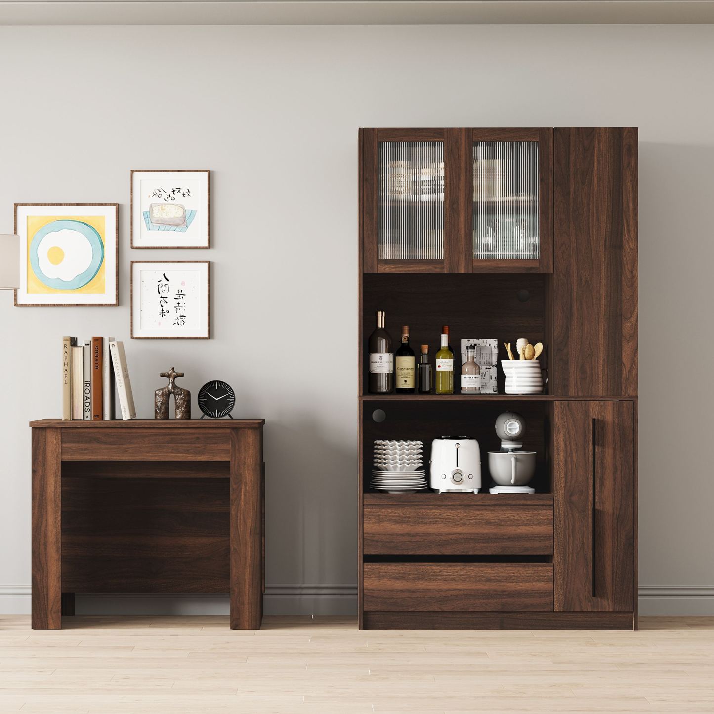 71" Kitchen Pantry Cabinet w/ Pull-out Shelf, 2 Drawers & Versatile Storage