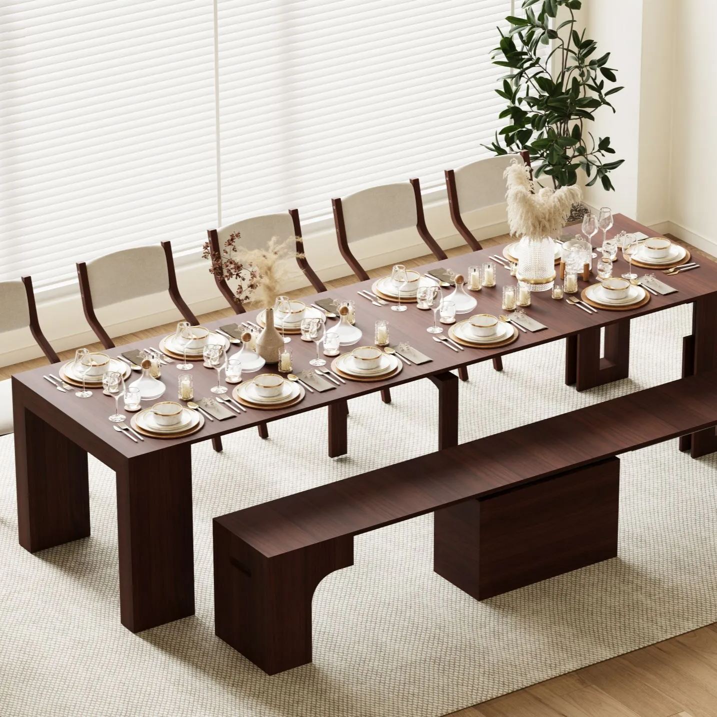 Solid Wood Extendable Dining Table Seats 2-12, 22"-120" | Self-Storing