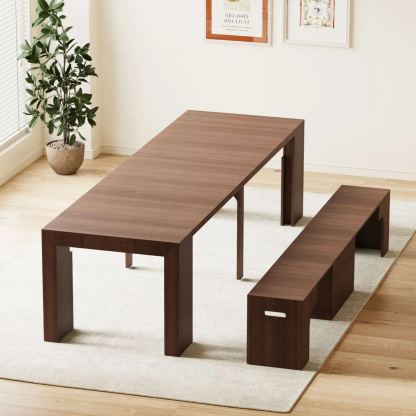 Extendable Dining Table & Bench Set | Seats 2–12, Space-Saving & Self-Storing, Solid Wood 