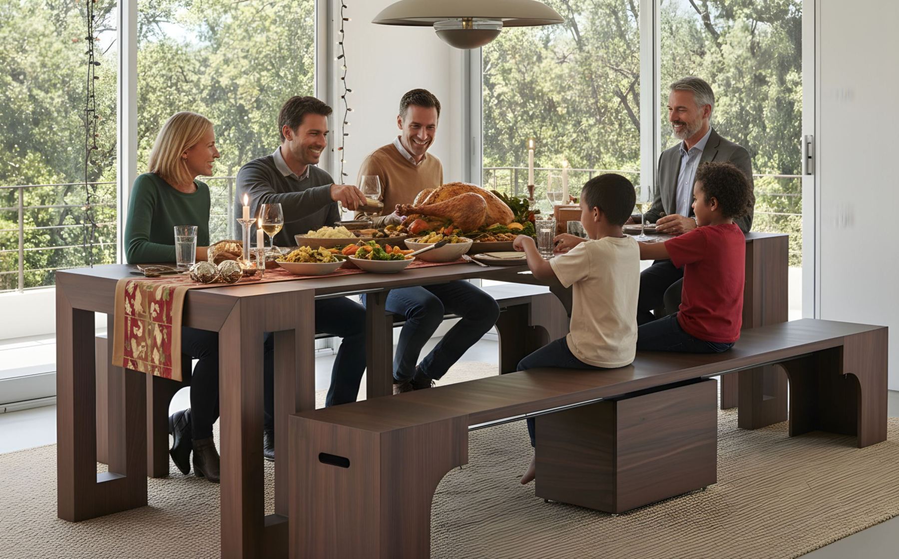 Solid Wood Extendable Dining Table Seats 2-12, 22"-120" | Self-Storing