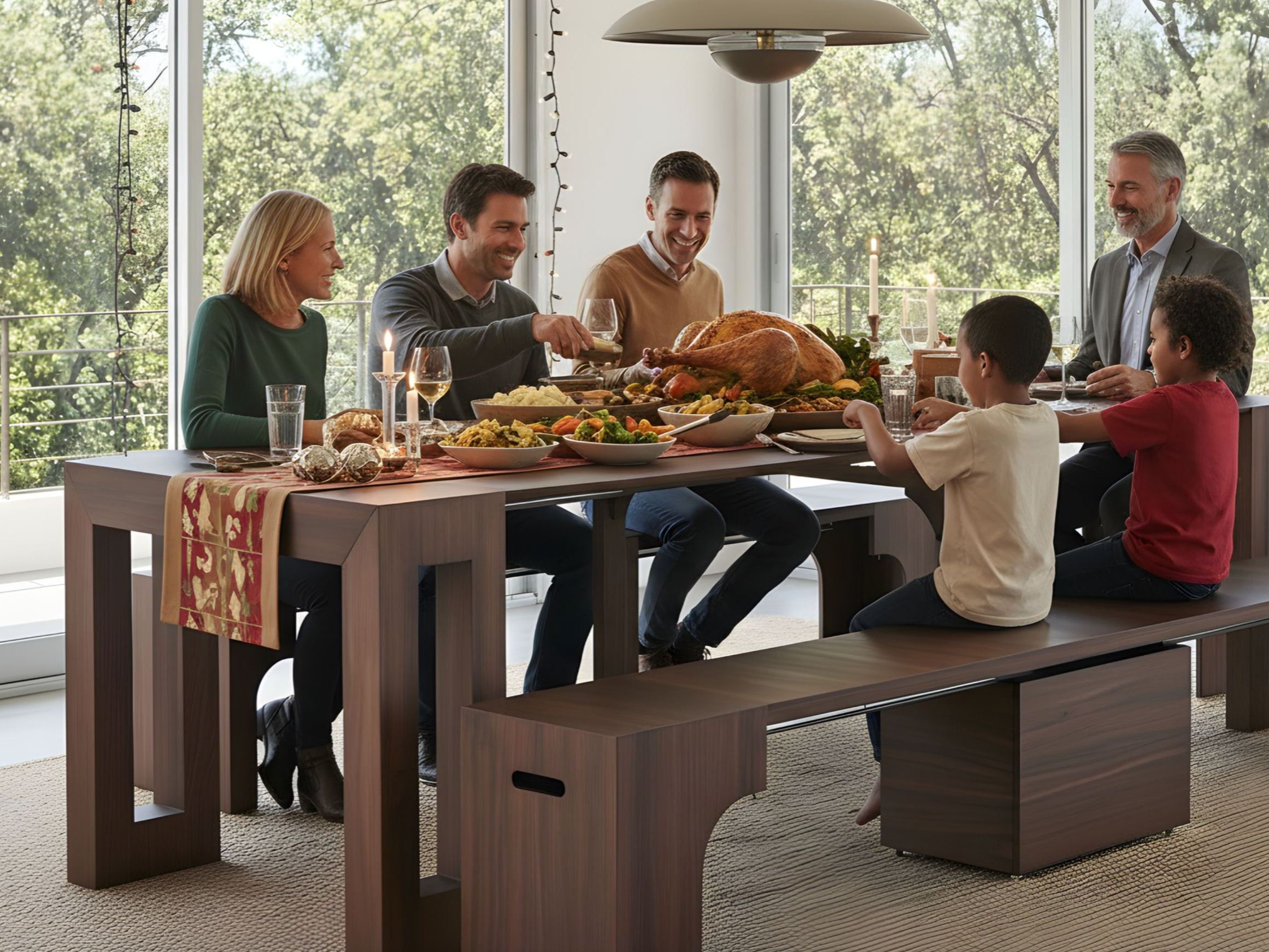 Solid Wood Extendable Dining Table Seats 2-12, 22"-120" | Self-Storing