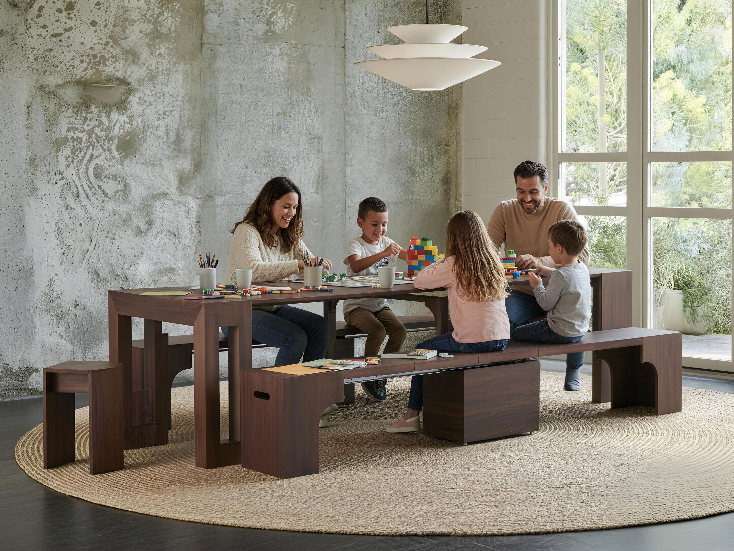 Joysource Transforming Dining Set - Solid Wood Extendable Table & Expandable Bench