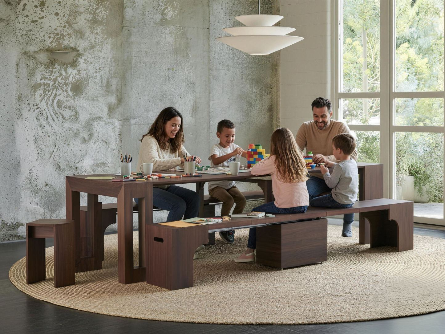 Joysource Transforming Dining Set - Solid Wood Extendable Table & Expandable Bench