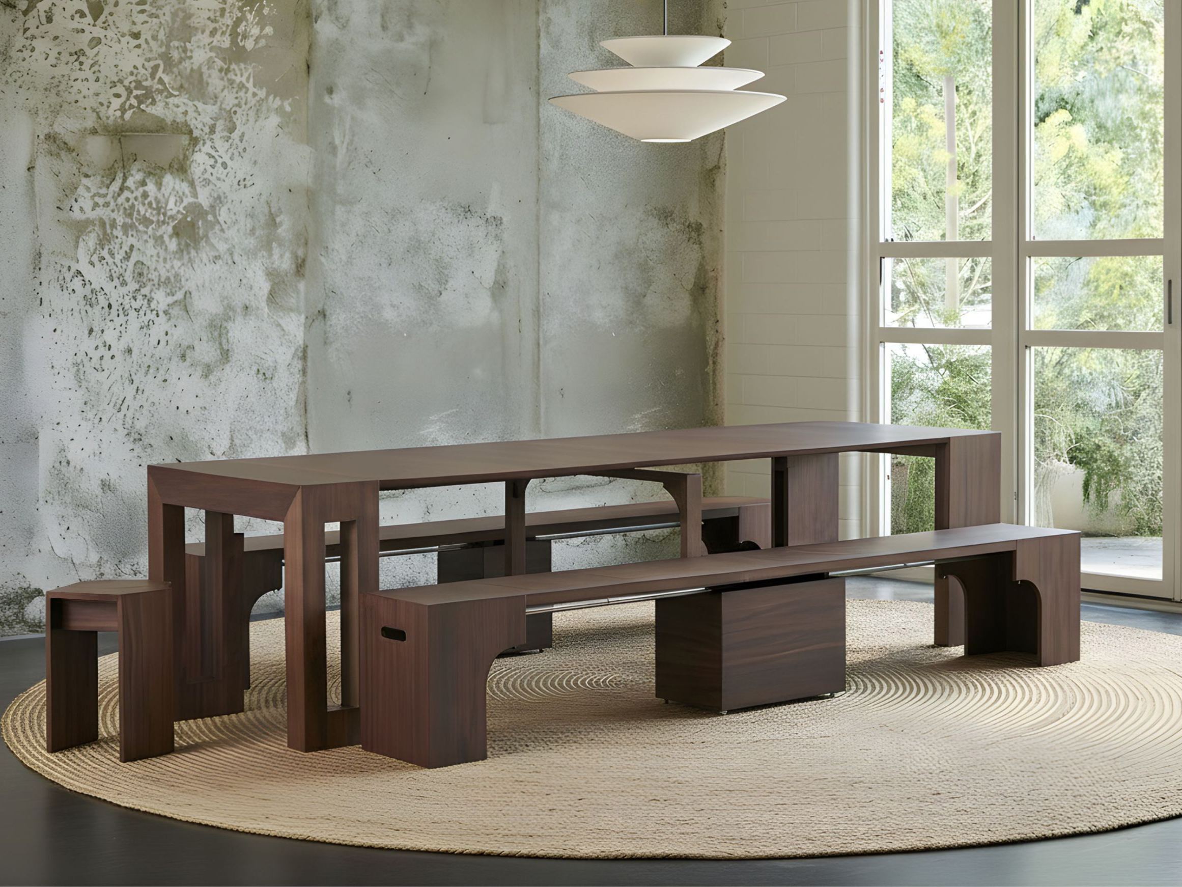 Joysource Transforming Dining Set - Solid Wood Extendable Table & Expandable Bench