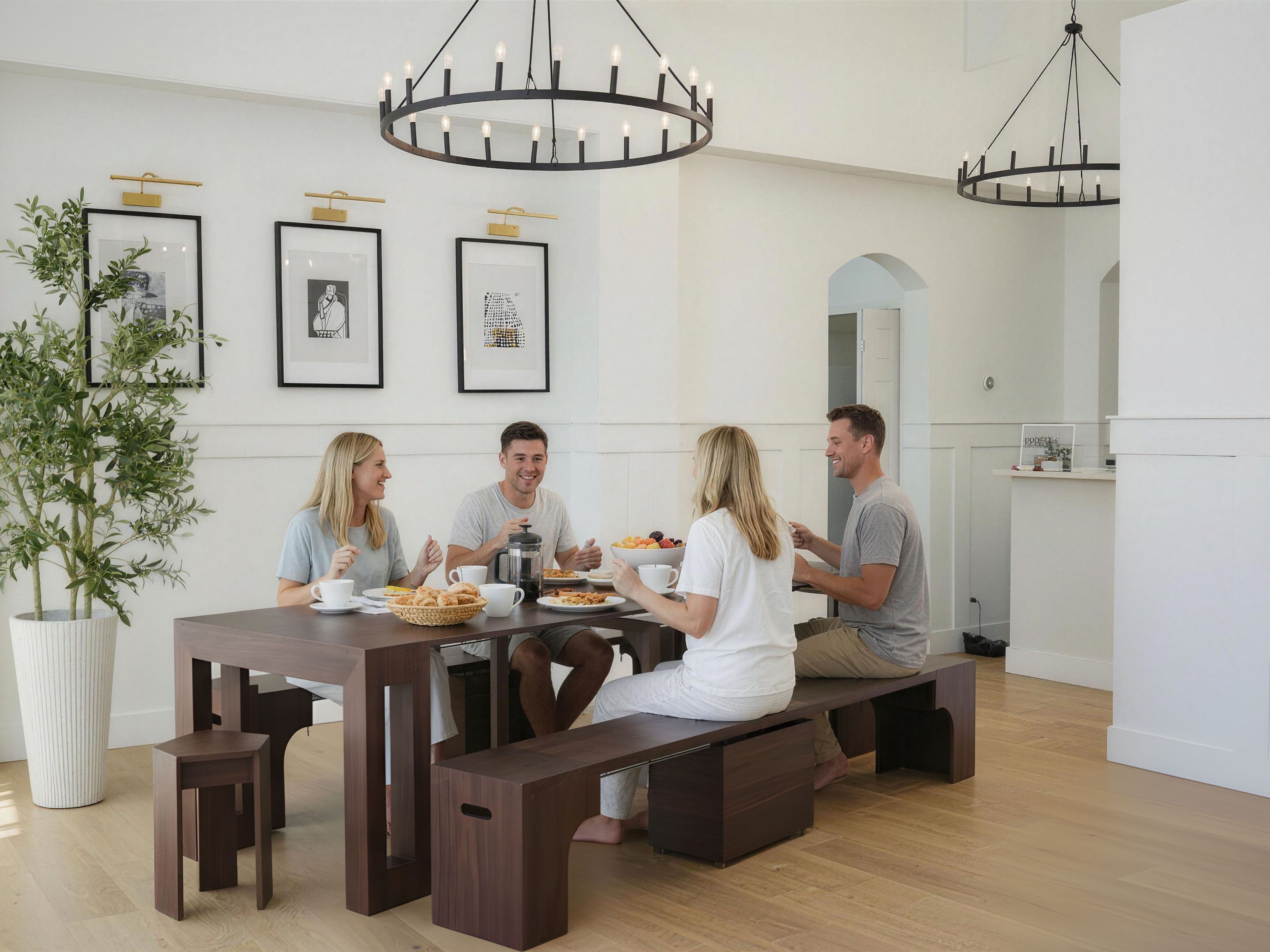 Joysource Transforming Dining Set - Solid Wood Extendable Table & Expandable Bench