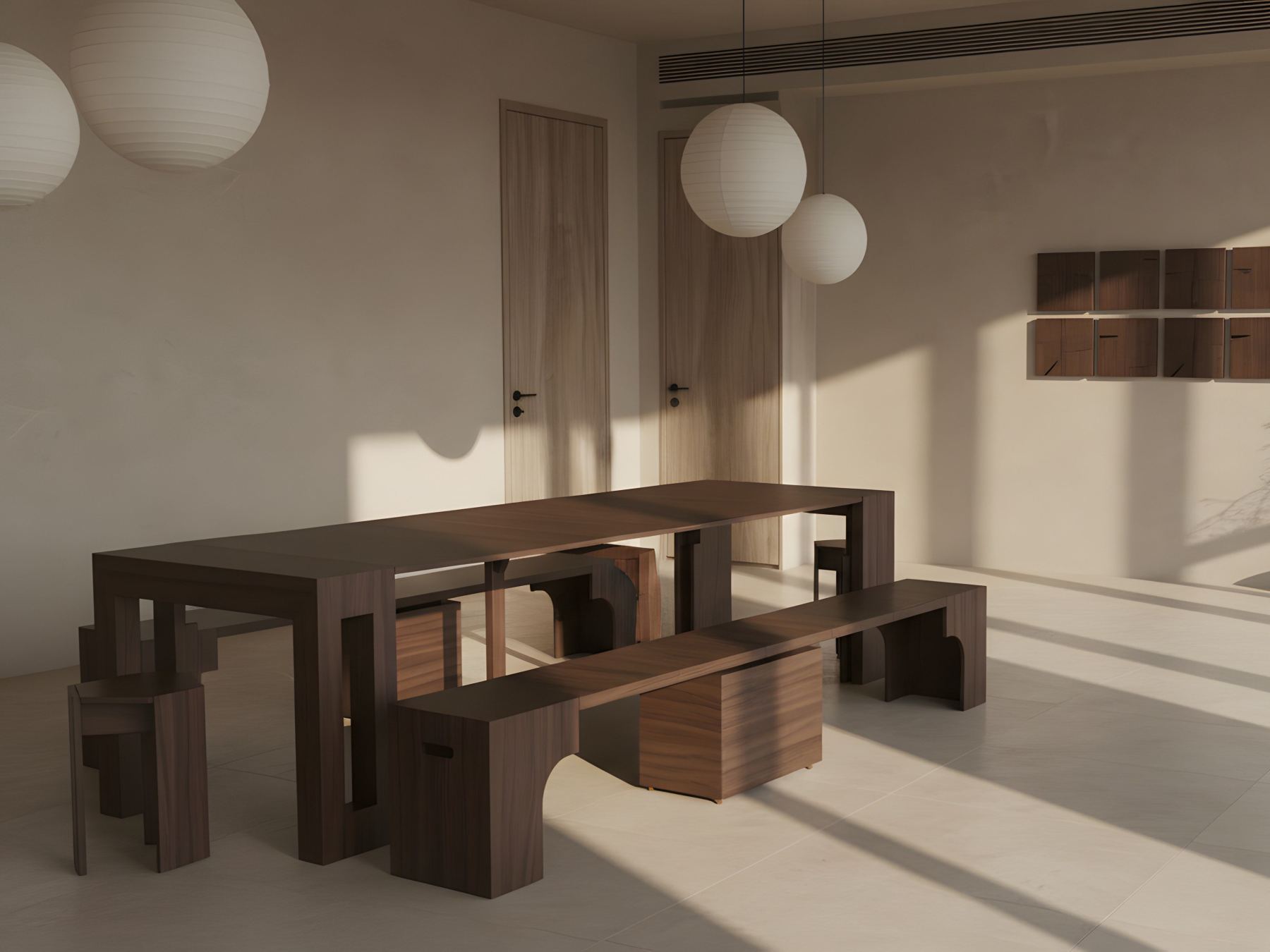 Joysource Transforming Dining Set - Solid Wood Extendable Table & Expandable Bench