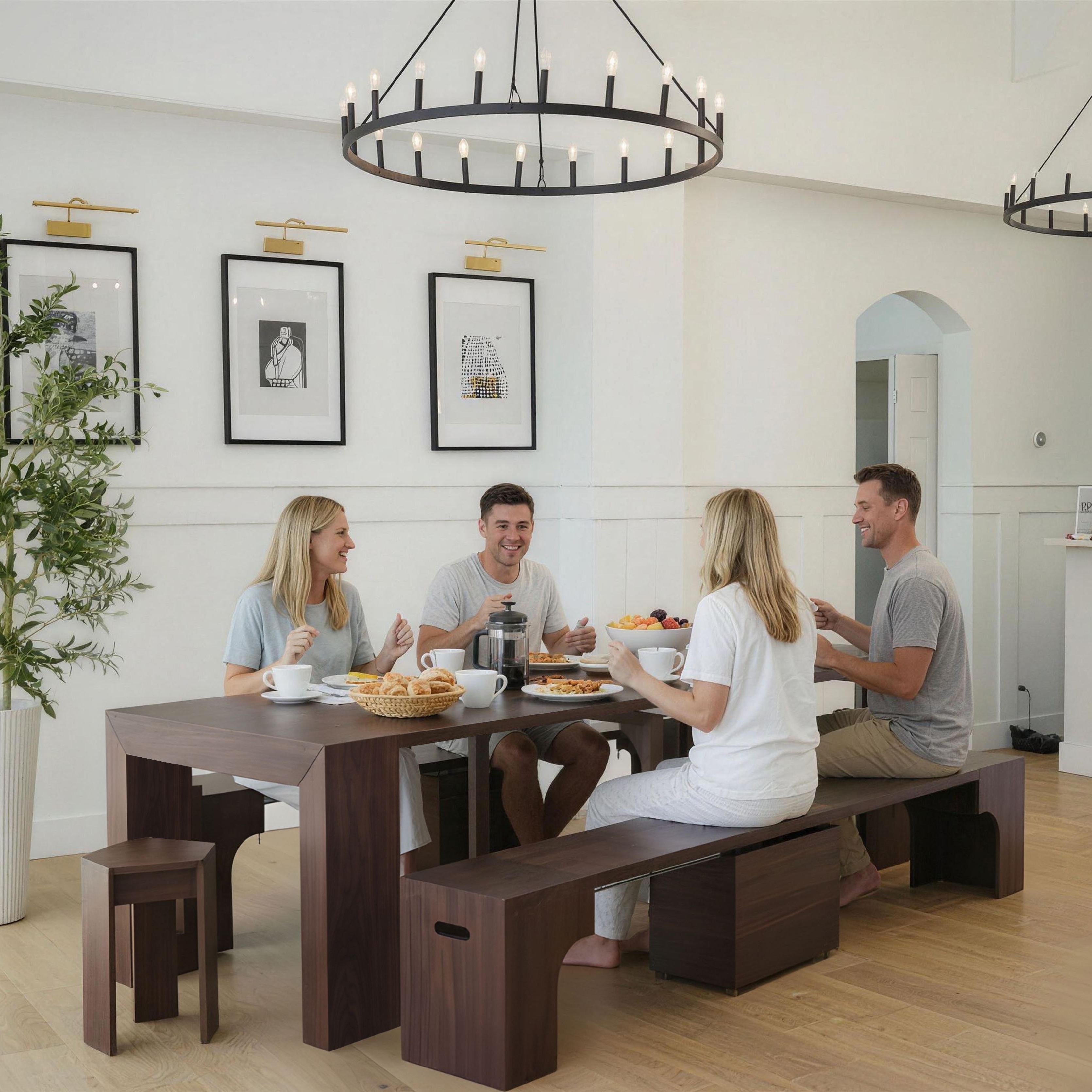 Solid Wood Extendable Dining Table and Bench Set, Seats 2–12, Space Saving