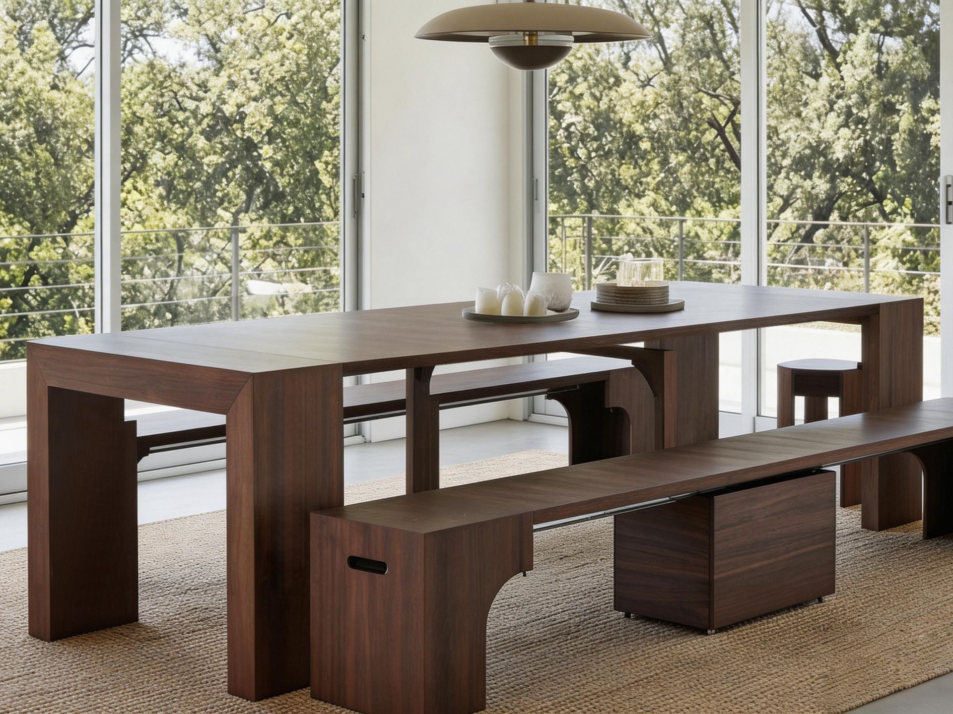 Solid Wood Extendable Dining Table and Bench Set, Seats 2–12, Space Saving