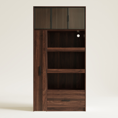 71" Kitchen Pantry Cabinet w/ Pull-Out Storage Shelves, Drawer & Microwave Stand