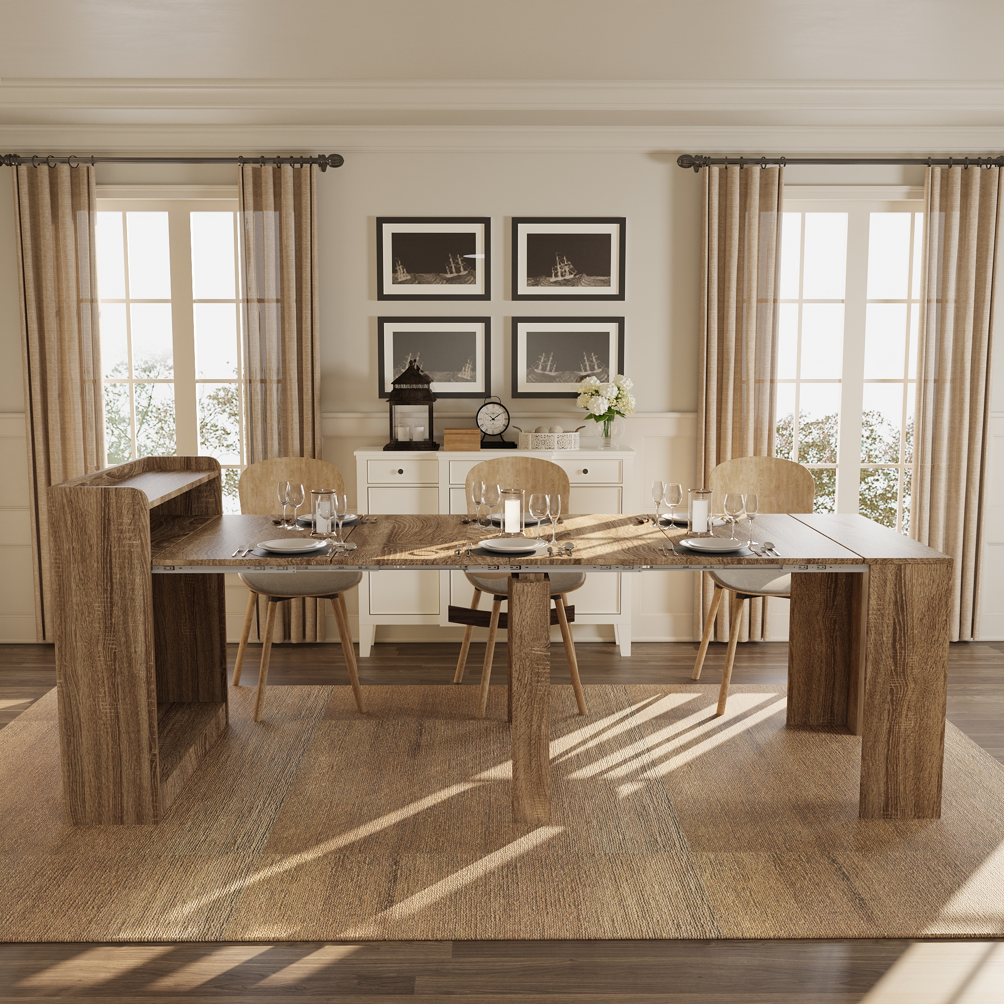 Extendable Dining Table with Hidden Storage for 1-9 People | 21"-98"