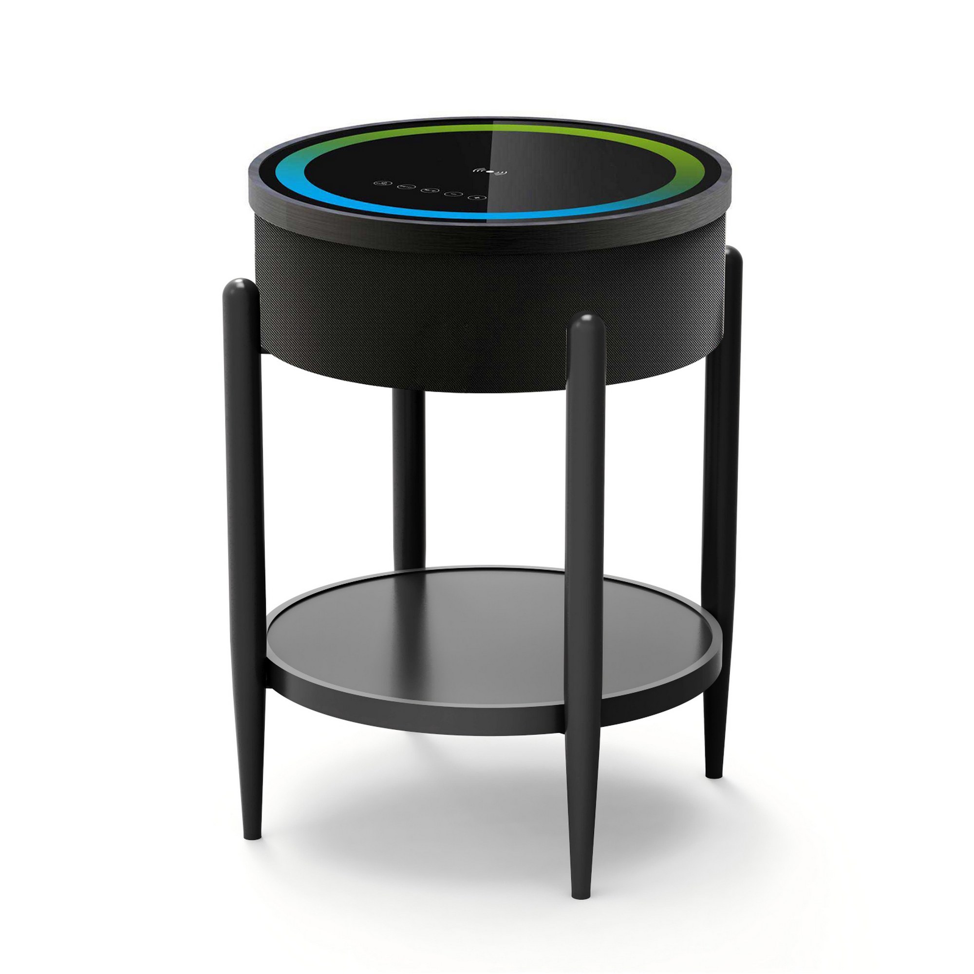 Round Smart Side Table with Built-in Bluetooth Speaker & Wireless Charging
