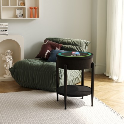 Round Smart Side Table with Built-in Bluetooth Speaker & Wireless Charging