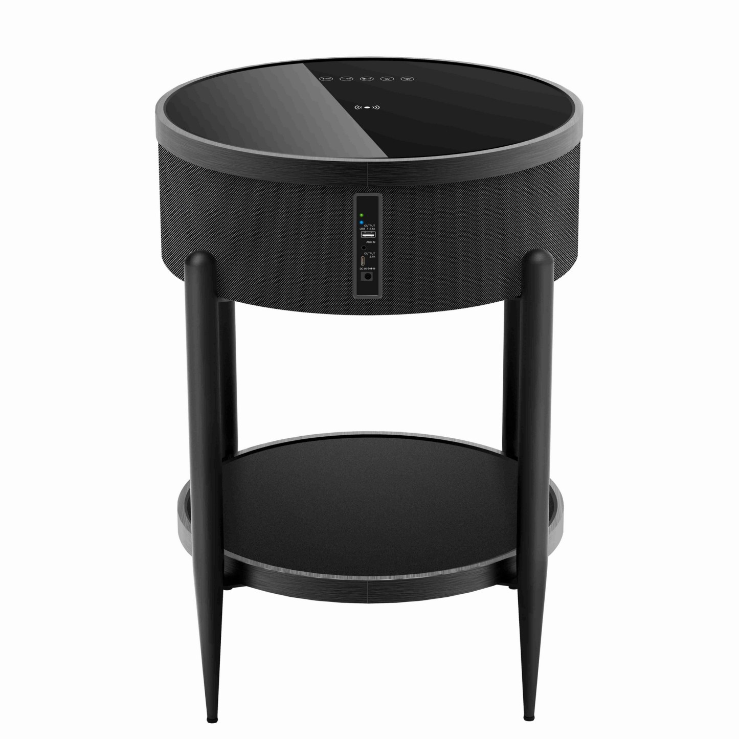 Round Smart Side Table with Built-in Bluetooth Speaker & Wireless Charging