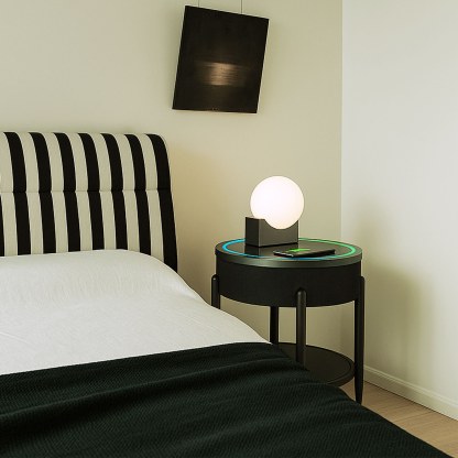 Round Smart Side Table with Built-in Bluetooth Speaker & Wireless Charging