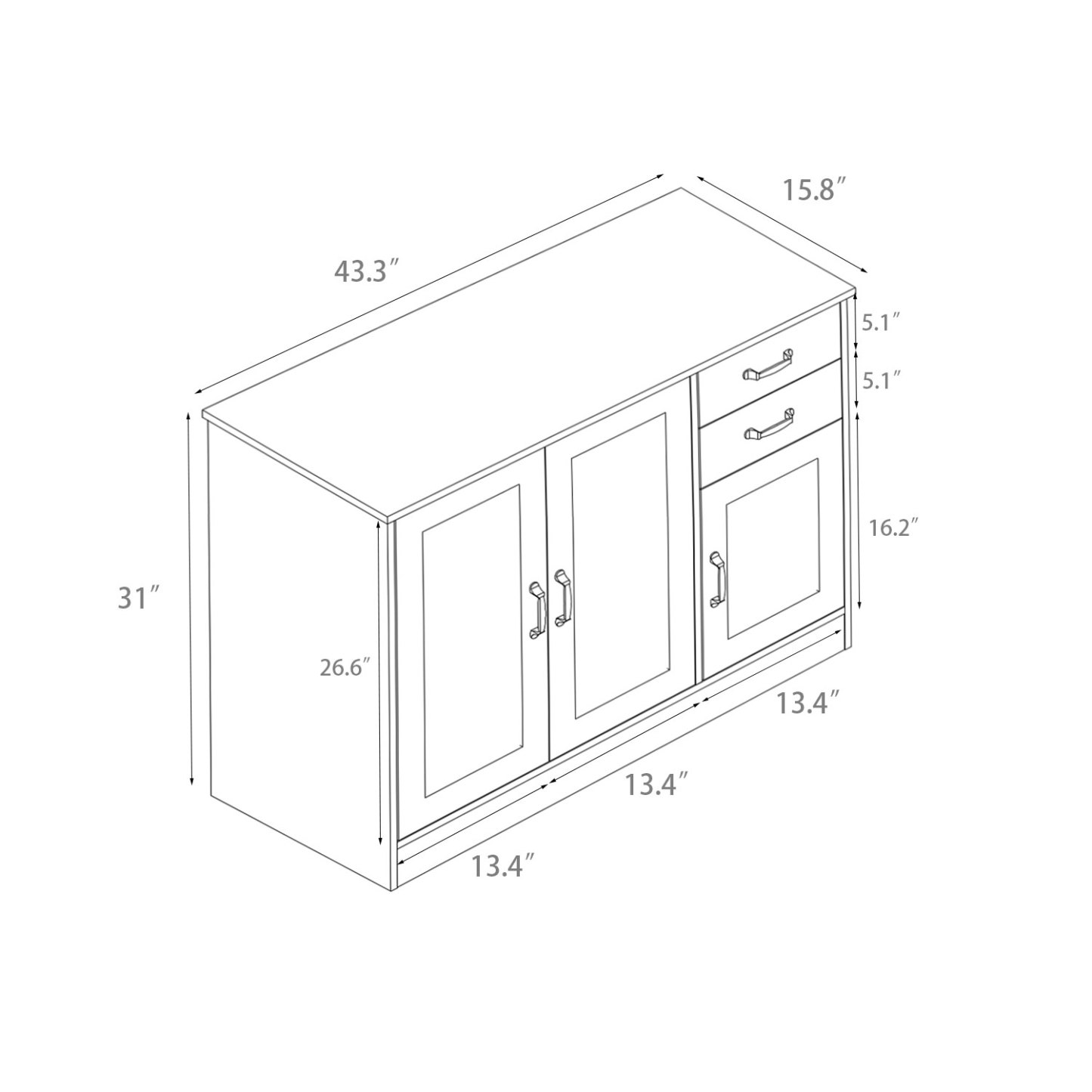 43" Buffet Sideboard w/ 2 Doors, 1 Storage, and 2 Drawers | Joysource