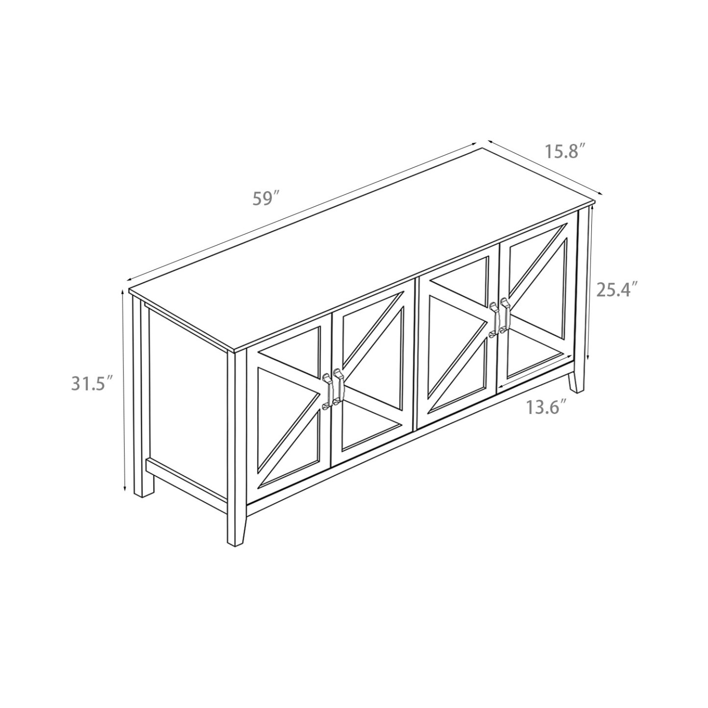 60" Modern Storage Cabinet & Sideboard with 4 Doors and 4 Open Shelves