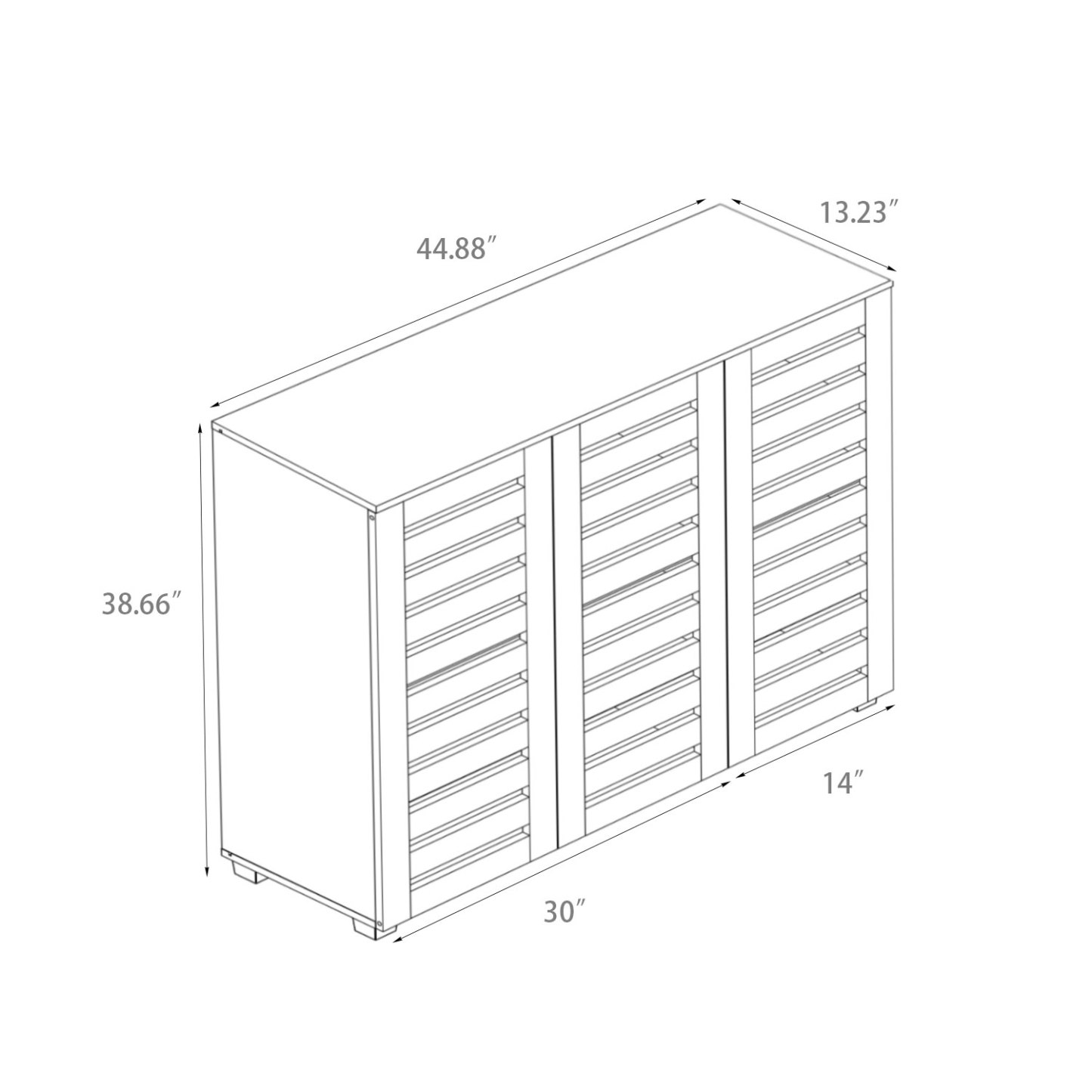 Wooden Shoe Cabinet with 3 Louvered Doors, Adjustable Shelves, 4-Tier