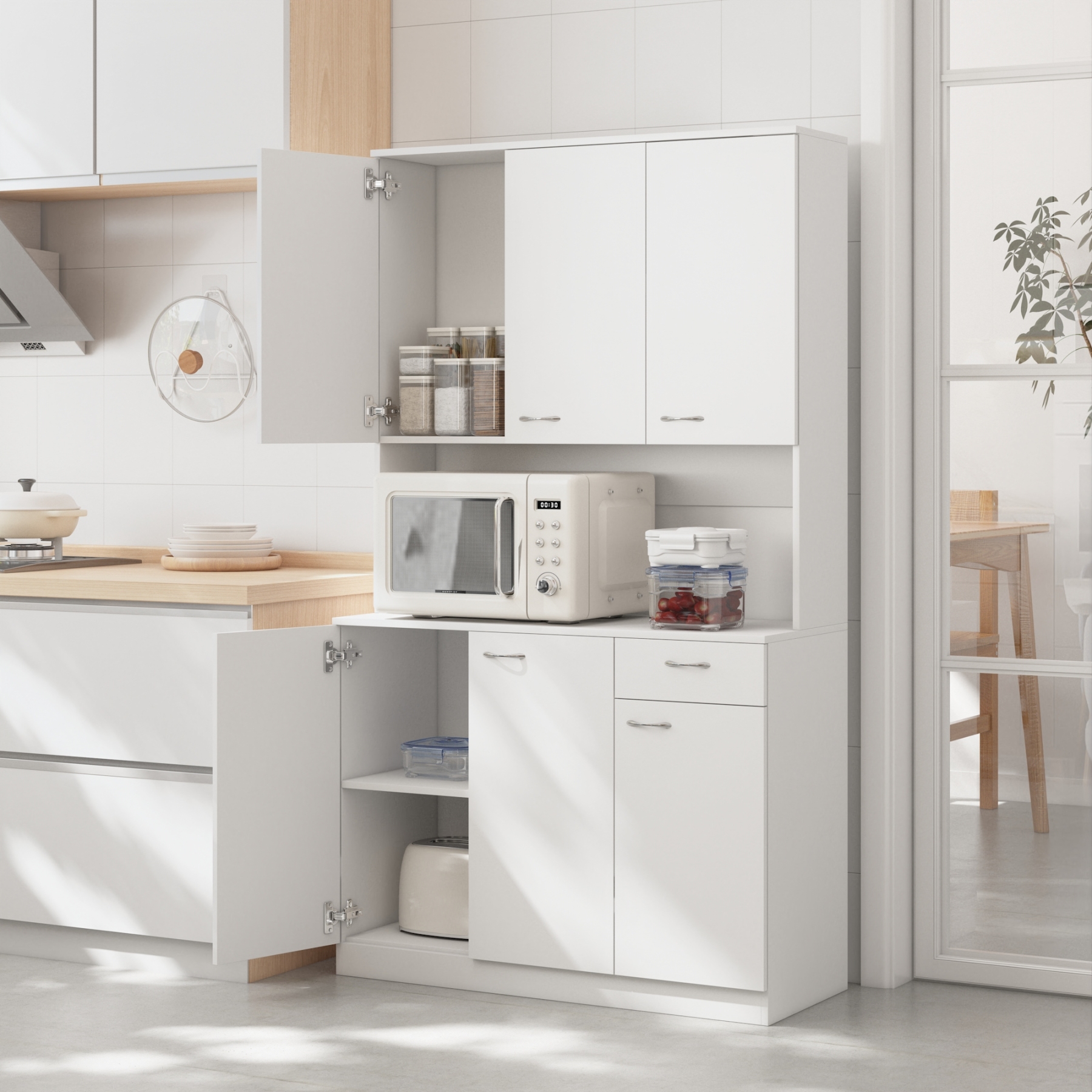 71" Tall Storage Cabinet for Kitchen, Living Room, Office | Kitchen Pantry 