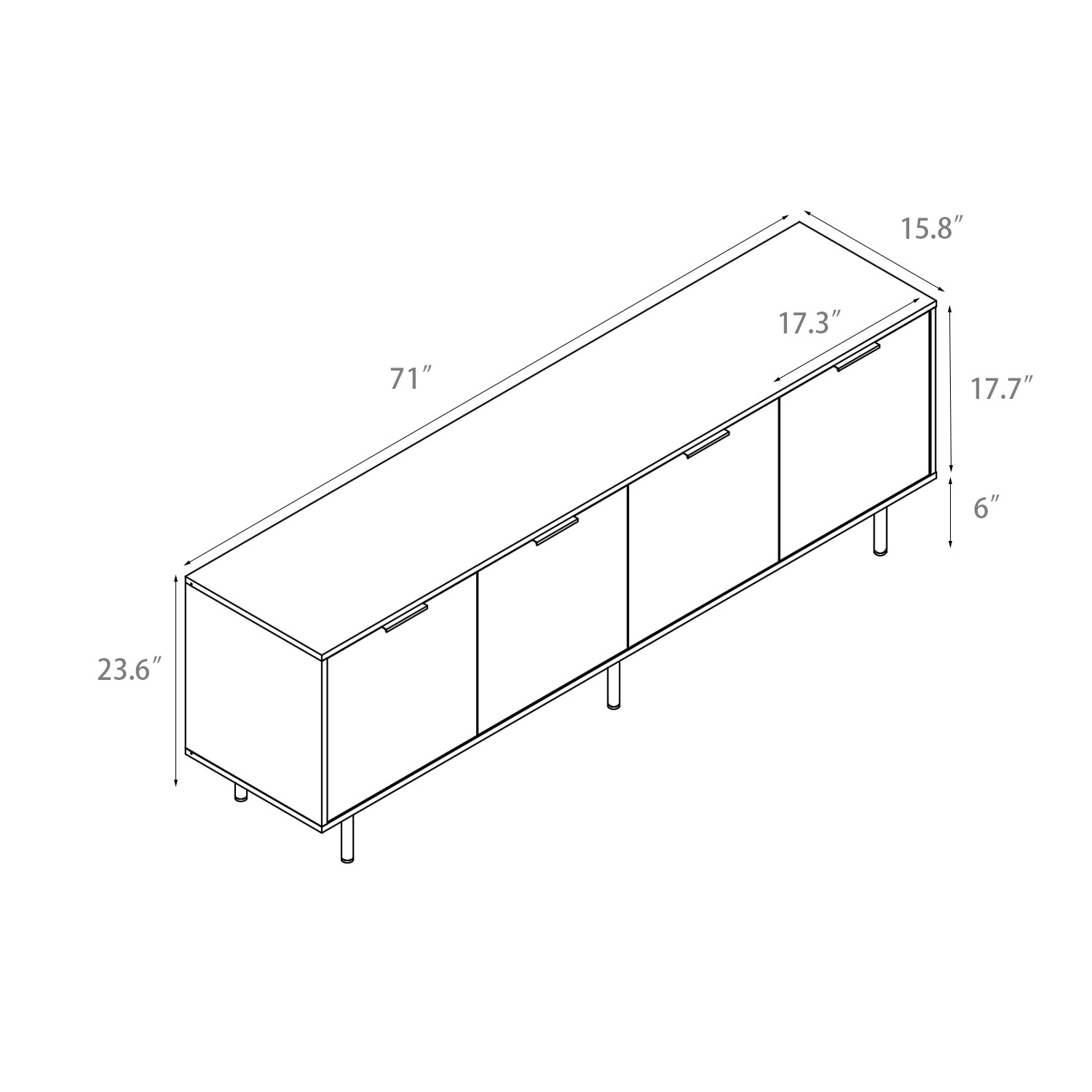 71" TV Stand w/ Storage Cabinet & Adjustable Shelves | Modern Credenza