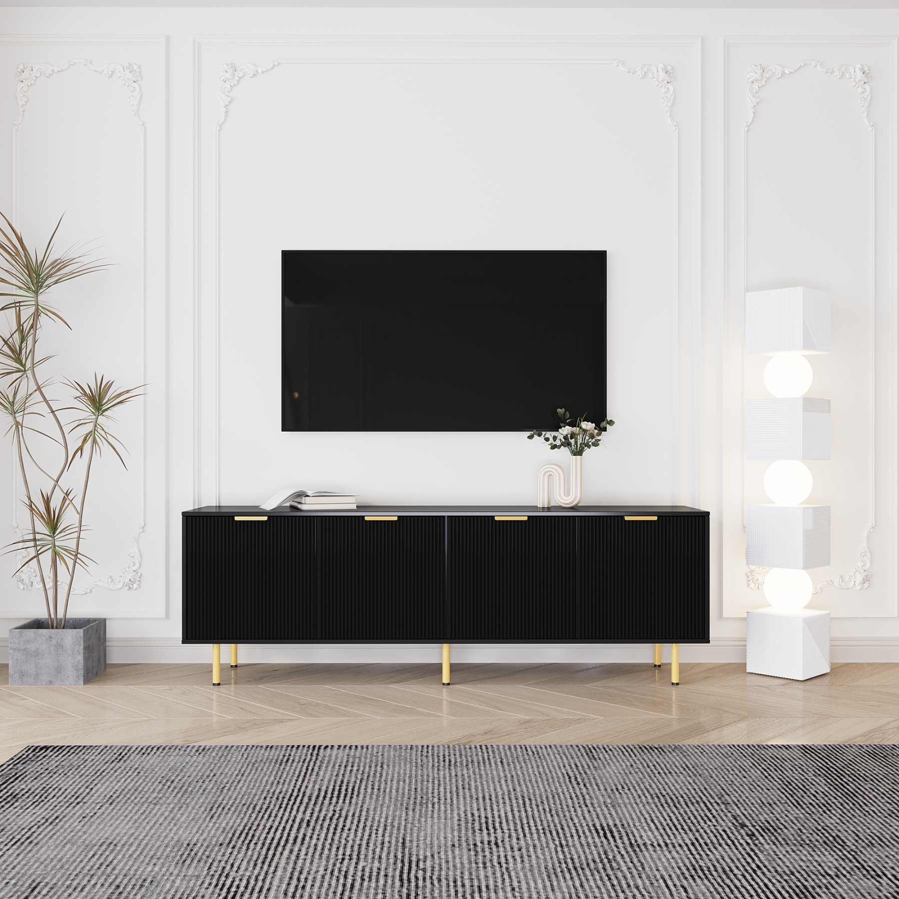 71" TV Stand w/ Storage Cabinet & Adjustable Shelves | Modern Credenza