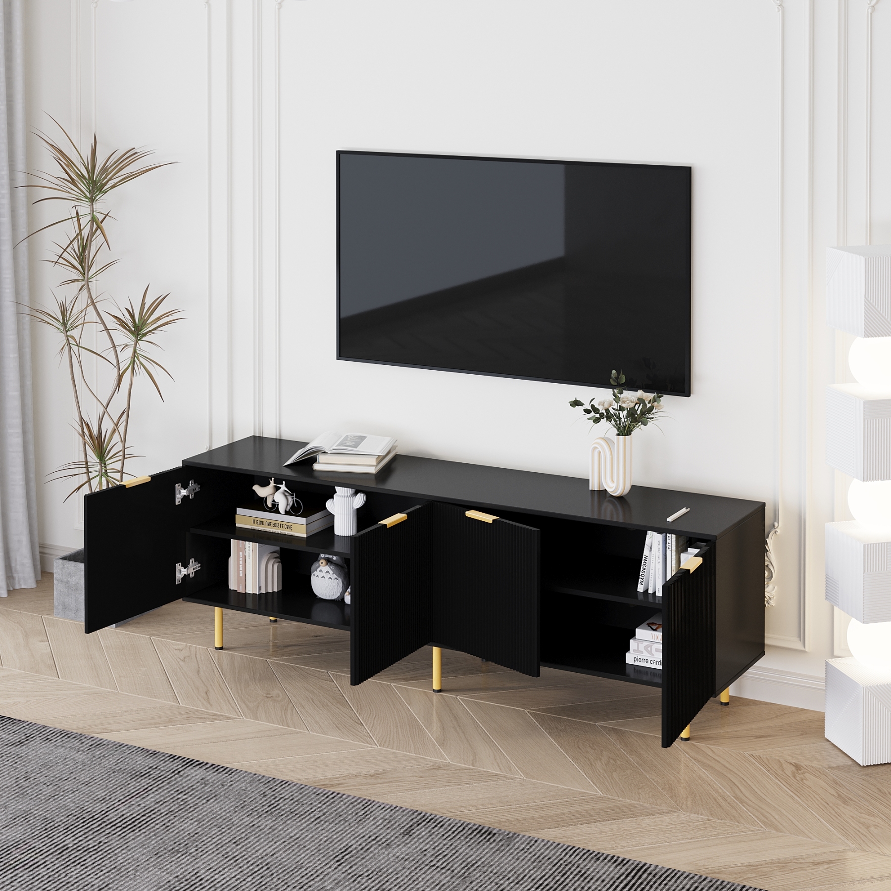 71" TV Stand w/ Storage Cabinet & Adjustable Shelves | Modern Credenza