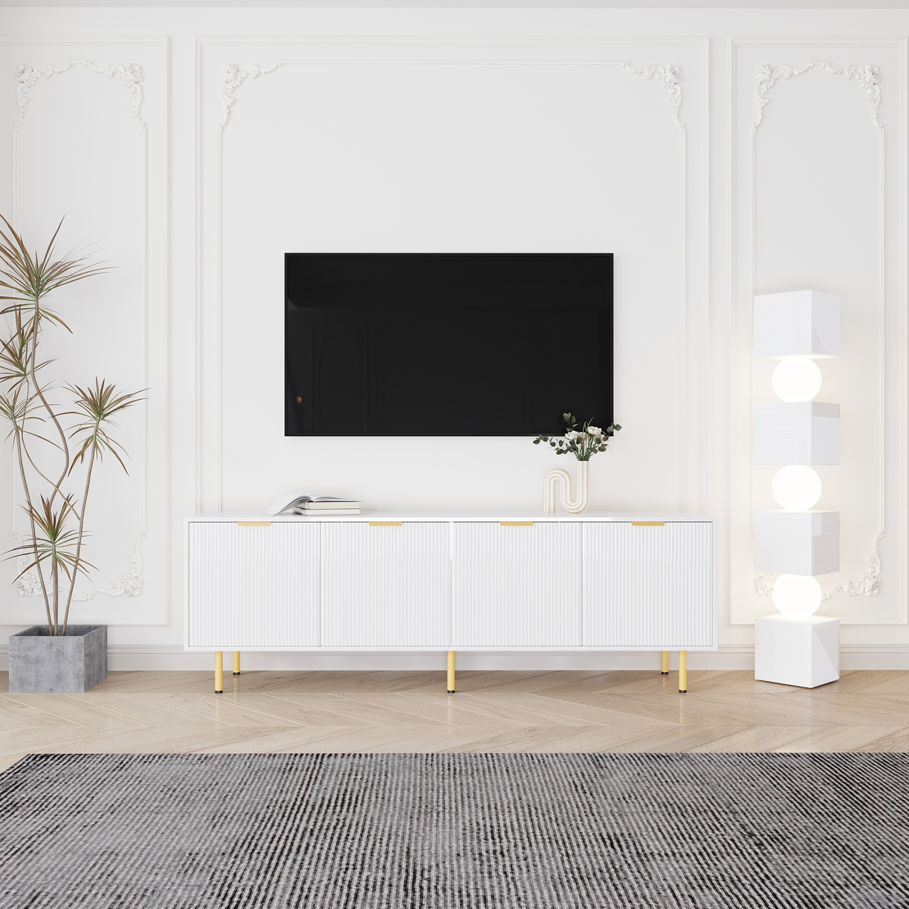 71" TV Stand w/ Storage Cabinet & Adjustable Shelves | Modern Credenza