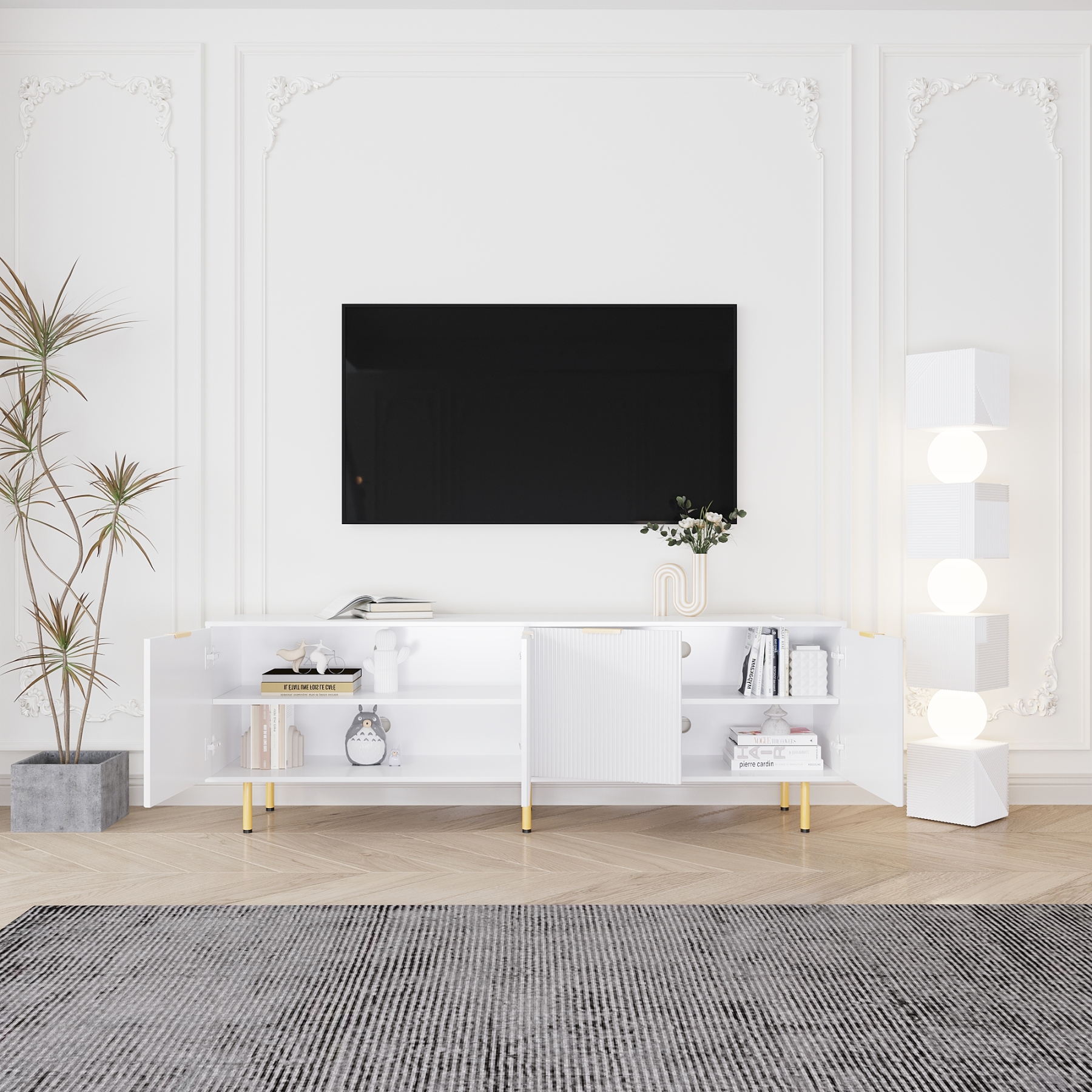 71" TV Stand w/ Storage Cabinet & Adjustable Shelves | Modern Credenza