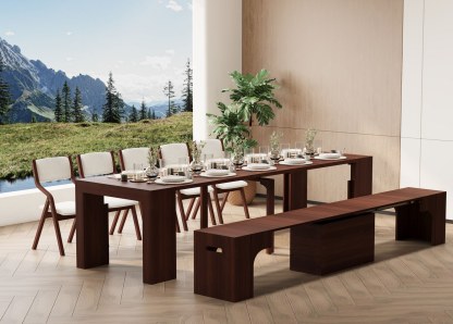Extendable Dining Table & Bench Set | Seats 2–12, Space-Saving & Self-Storing, Solid Wood 