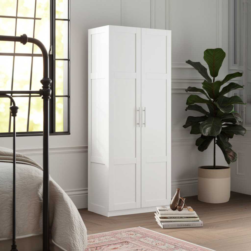 Modern High Wardrobe with Doors & Shelves | Spacious Storage 