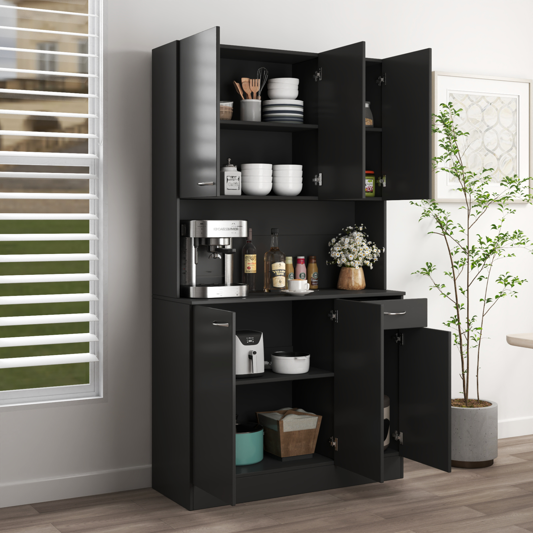 71" Tall Storage Cabinet for Kitchen, Living Room, Office | Kitchen Pantry 