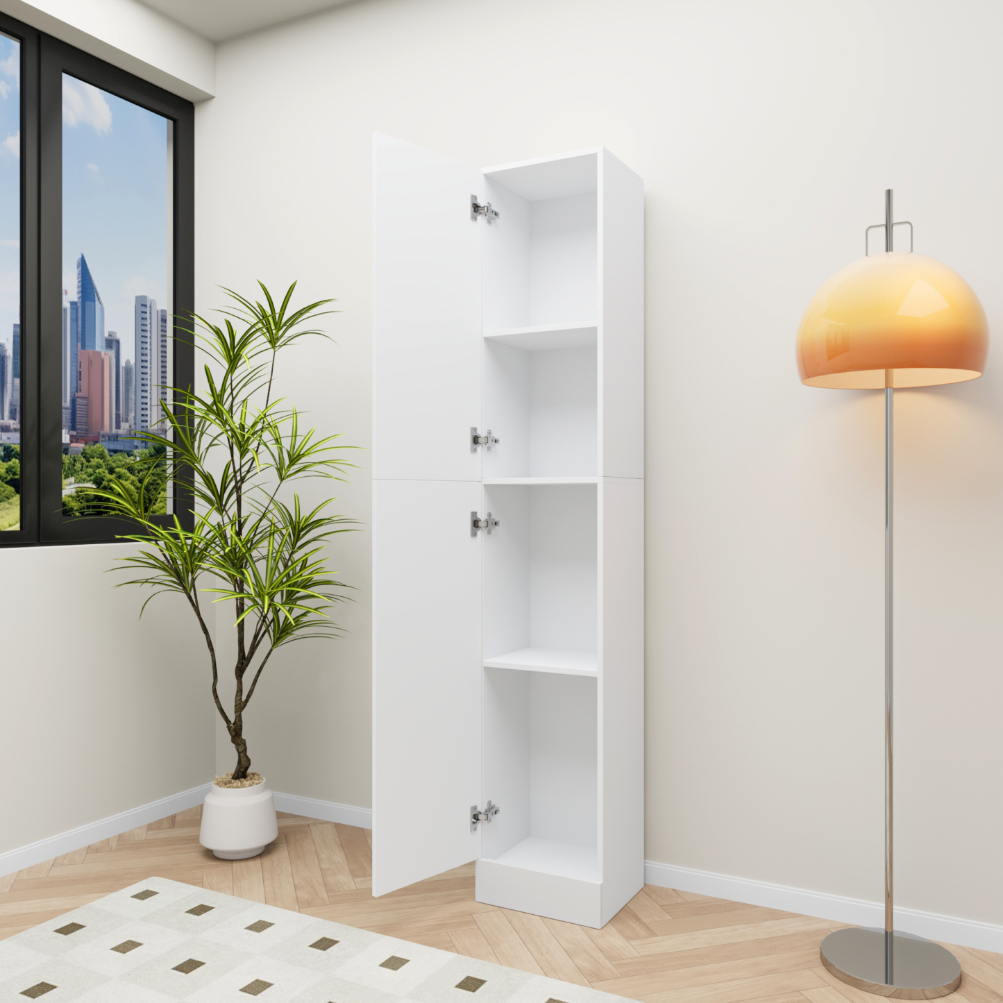 75" Tall Storage Cabinet with Doors & 4 Tiers | Narrow Cabinet