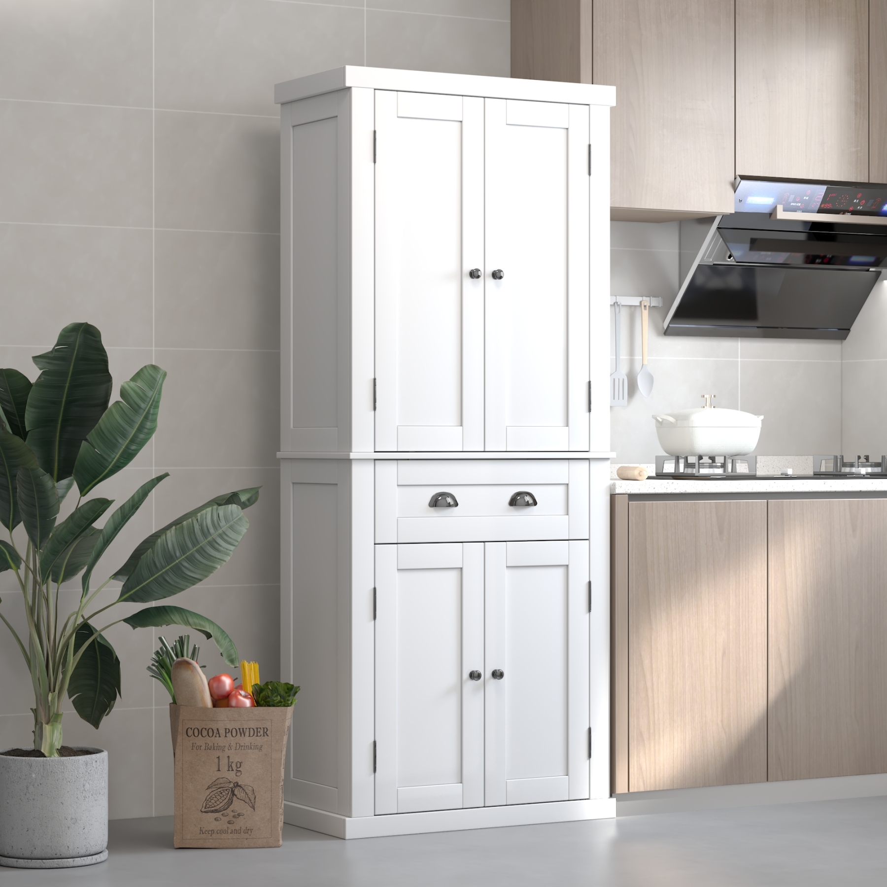 72" Kitchen Pantry Storage Cabinet with 4 Doors & Adjustable Shelves