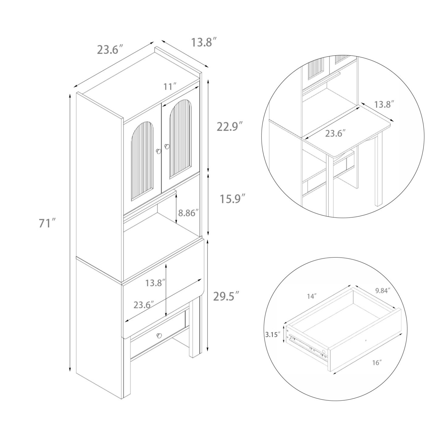 Space-Saving Fold Down Desk with Storage Cabinet Hutch | Modern Secretary Desk