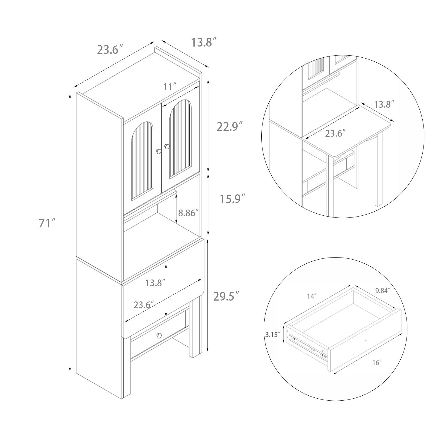 Space-Saving Fold Down Desk with Storage Cabinet Hutch | Modern Secretary Desk