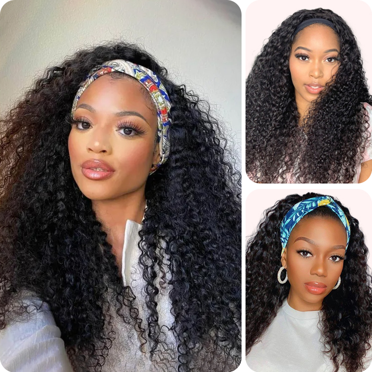 Donmily Headband Wig Jerry Curly Hair Wigs 150% Density Glueless