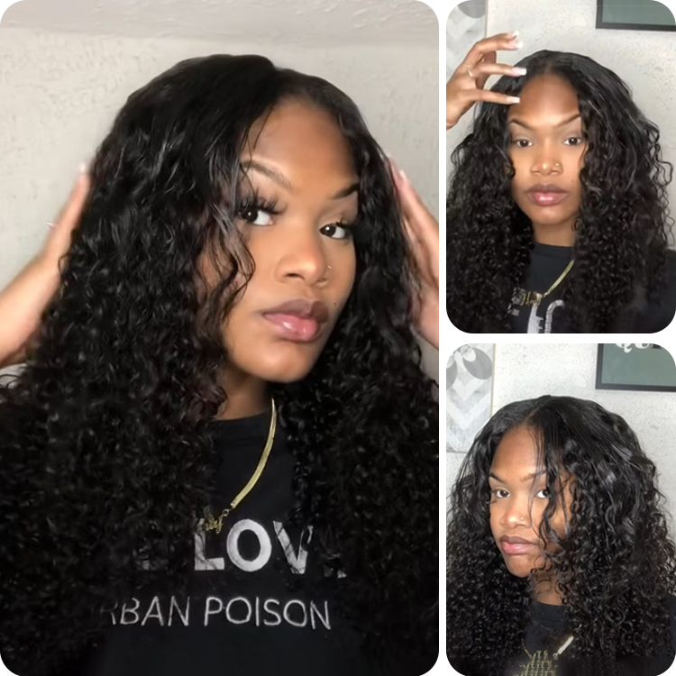 Donmily No Leave Out V Part Jerry Curly Natural Black Hair 150% Density No Gel Human Hair Wig