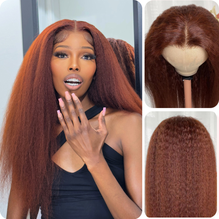 PreCut Lace Copper Hair Kinky Straight Beginner Friendly Wig Donmily