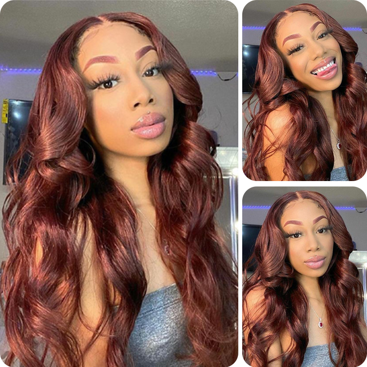 Donmily Reddish Brown 4x0.75 Lace Part Natural Pre-Plucked Body Wave Wig