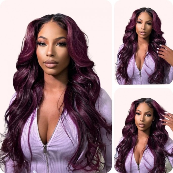 Donmily 13x4 Lace Front Human Hair Wig Loose Wave with Dark Purple 