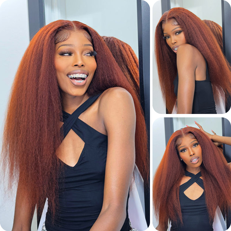 PreCut Lace Copper Hair Kinky Straight Beginner Friendly Wig Donmily