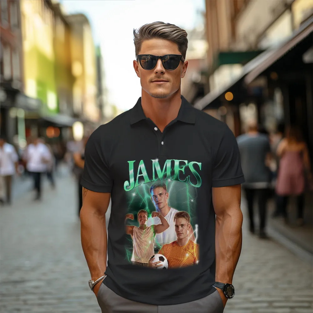 Men's Custom Photo Vintage Polo Shirt Personalized Name Colorful Golf Shirts