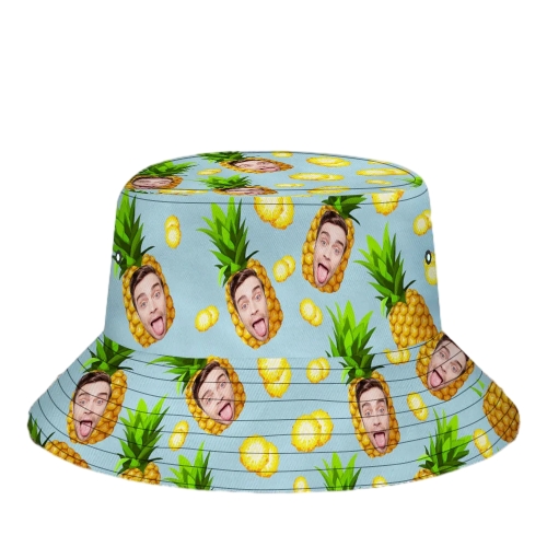 Personalized Photo Gift Funny Cartoon Pineapple Bucket Hat Hawaiian Fisherman Hat