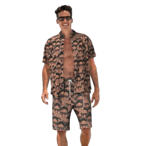 Custom Face Hawaiian Shirt And Beach Shorts Personalized Men's Photo Face Mash Vacation Party Gift