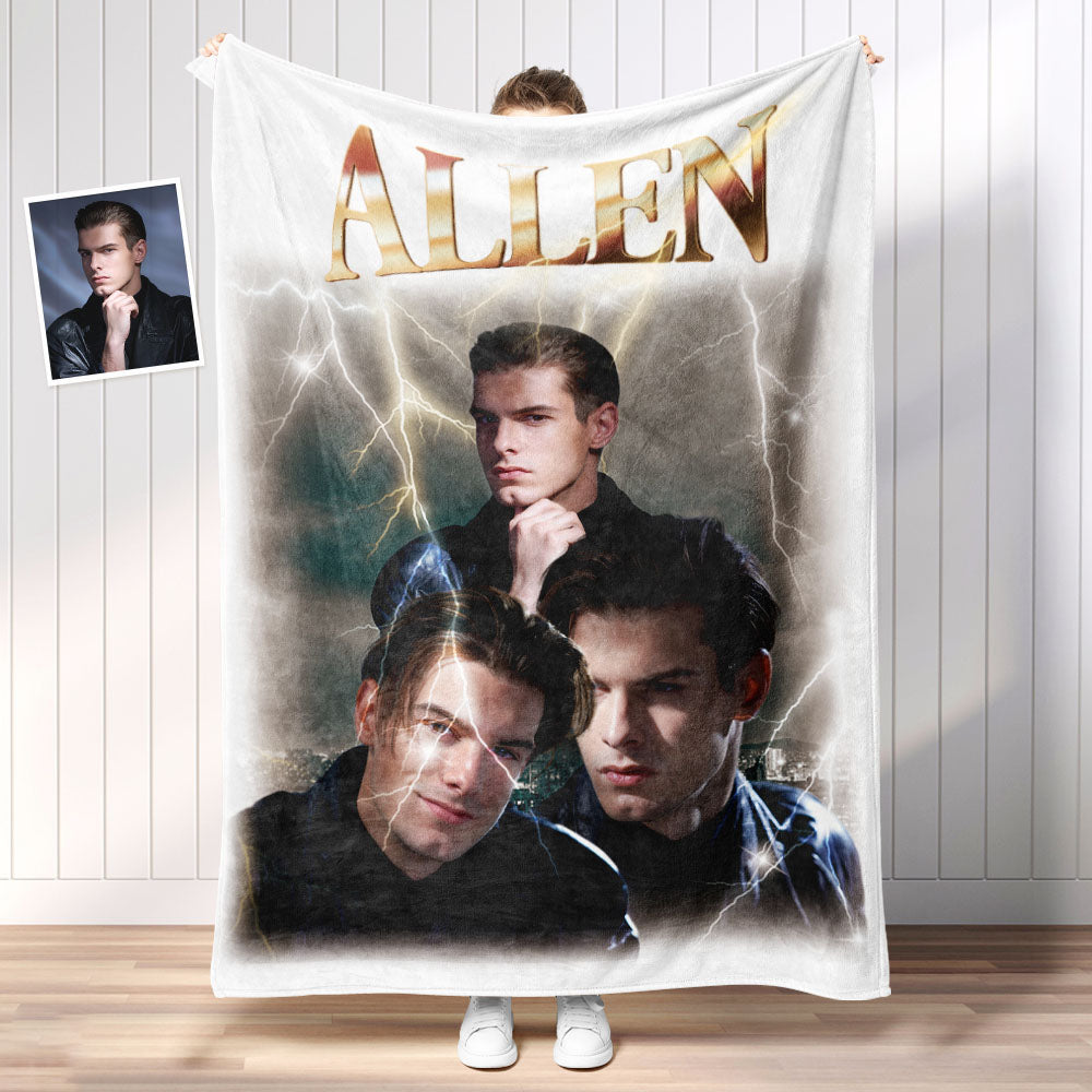 Custom Photo Vintage Tee Personalized Name Blankets Gifts for Lovers - CustomFacePajamas