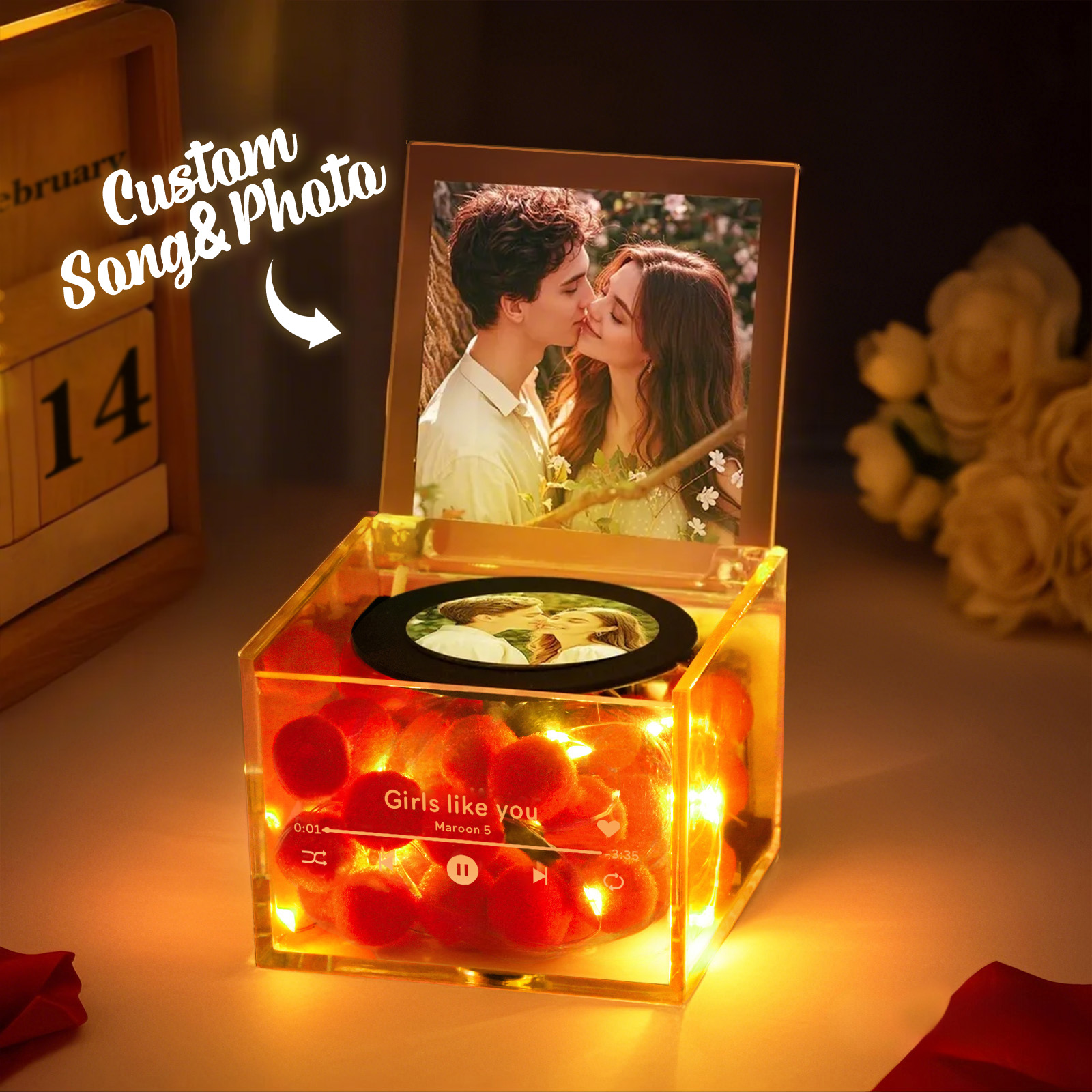 Valentine's Gifts Mini Vinyl Record Player for Your Partner with Auto-Play Music and LED Gift