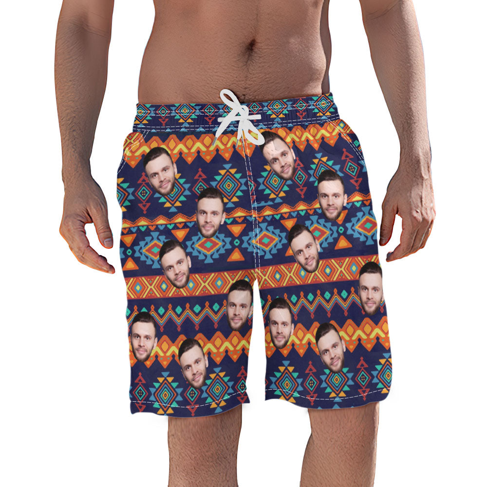 Custom Face Geometry Swimwear Men's Beach Shorts For Summer Beach Vacation - CustomFacePajamas