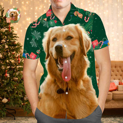 Custom Face Hawaiian Shirts Personalized Photo Gift Men's Christmas Shirts Gift for Pet Lovers