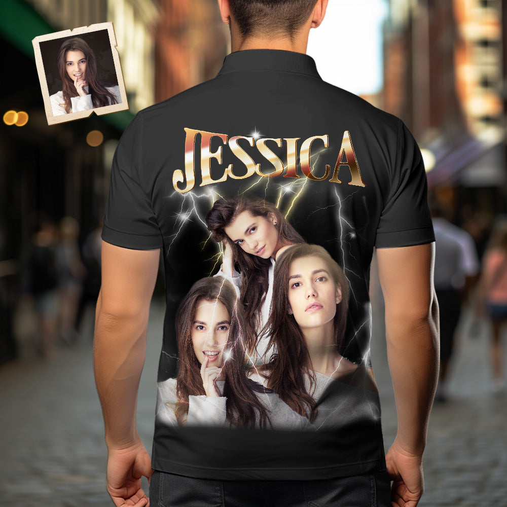 Custom Photo and Text Hawaiian Shirts Personalized Photo Gift Men's Vintage Personality Lightning Shirts