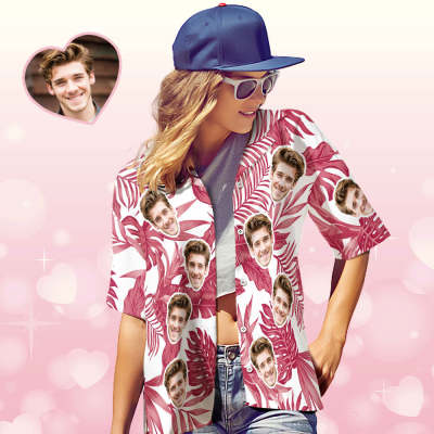 Custom Face Hawaiian Shirt Red Tropical Hibiscus Hawaiian Shirt Gift for Women