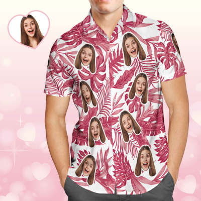 Custom Face Hawaiian Shirt Red Tropical Hibiscus Hawaiian Shirt Gift for Men